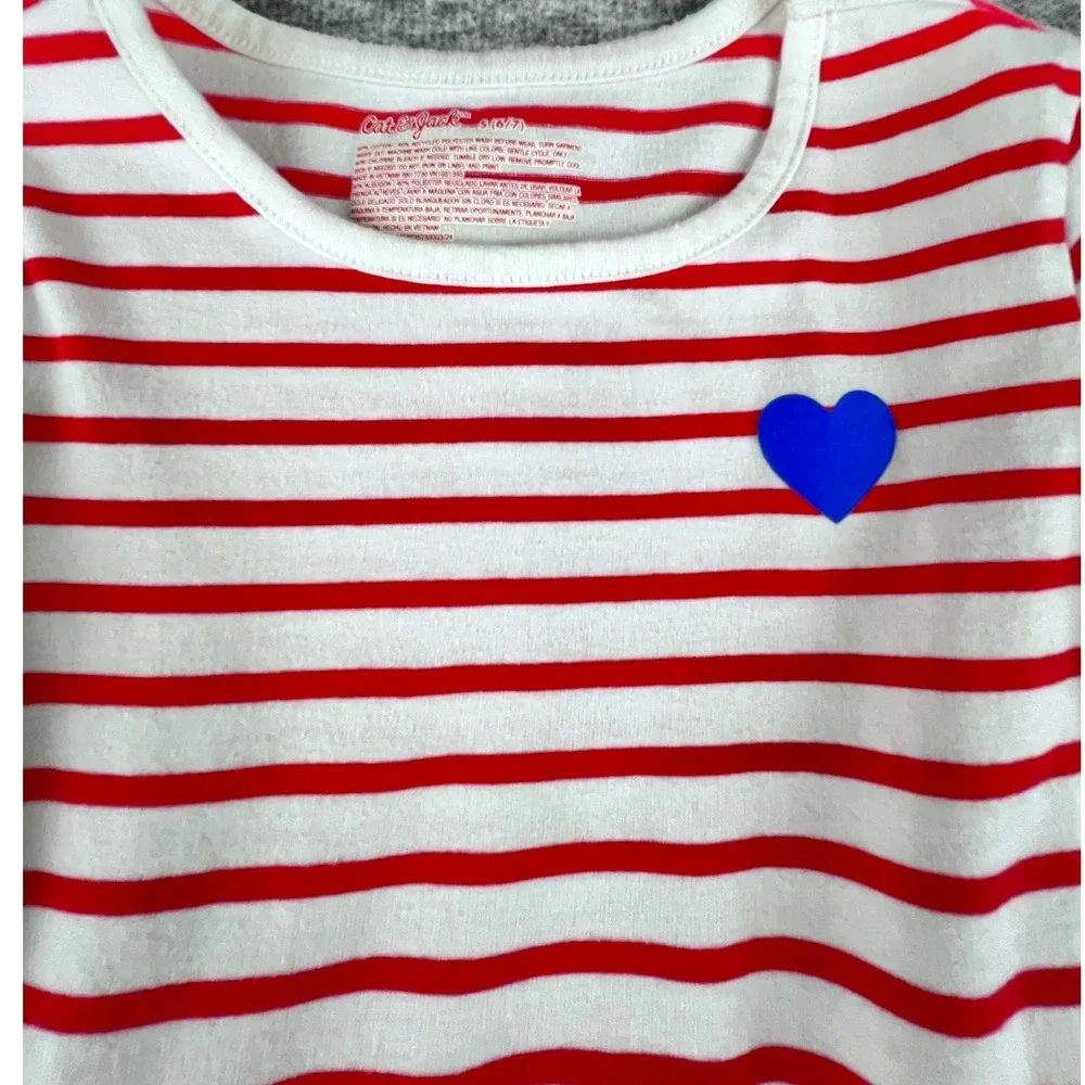 Cat Sonnet Red White Stripe Blue Heart Pocket Dress Toddler Girls‎ 3T 4T